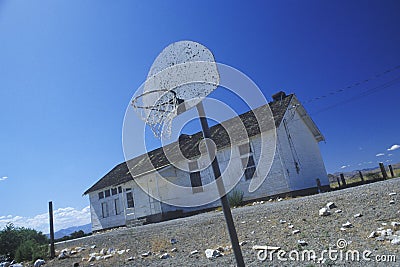 Dilapidated school on an Indian reservation Stock Photo