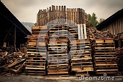 Dilapidated Shack wooden old pallets example roof. Generate Ai Stock Photo