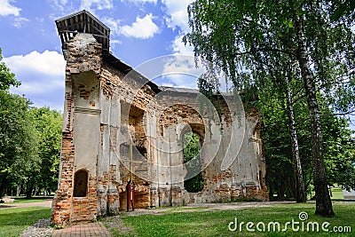The dilapidated walls of the old chapel. Loshitsa manor and park complex in Minsk. Loshitsa Park. The Lubansky estate. Belarus Stock Photo