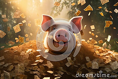 Diligent Piggy bank saving coins. Generate Ai Stock Photo