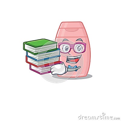 A diligent student in baby cream mascot design concept read many books Vector Illustration