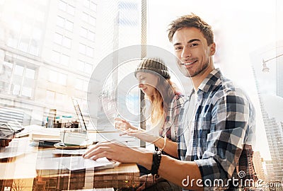 Diligent student looking at you with delight Stock Photo