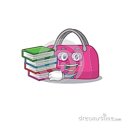 A diligent student in woman sport bag mascot design concept read many books Vector Illustration