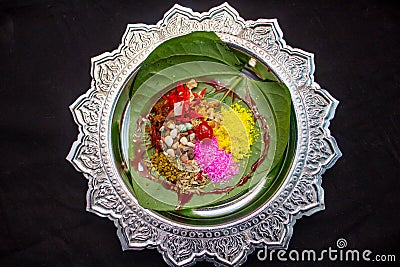 Dilkhush indian paan masala on betel leaf top view Stock Photo