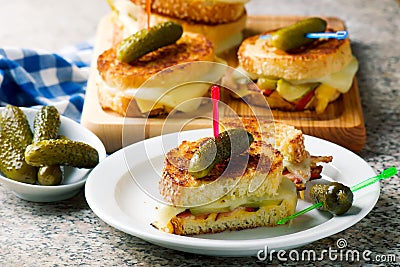 Dill pickle bacon grilled cheese Stock Photo