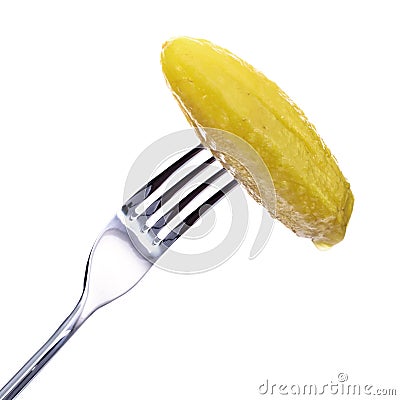 Dill Pickle on Fork Stock Photo