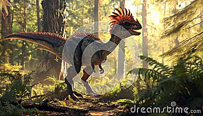 Dilophosaurus in a forested environment Stock Photo