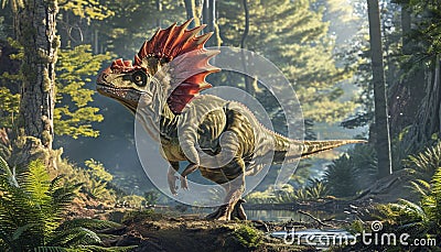 Dilophosaurus in a forested environment Stock Photo