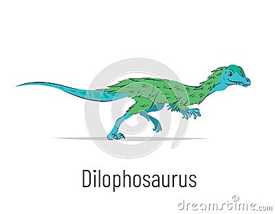 Dilophosaurus. Theropoda dinosaur. Colorful vector illustration of prehistoric creature dilophosaurus in hand drawn flat Vector Illustration