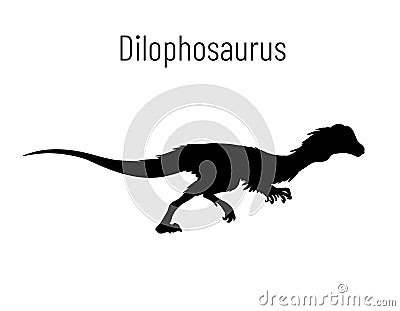 Dilophosaurus. Theropoda dinosaur. Monochrome vector illustration of silhouette of prehistoric creature dilophosaurus Vector Illustration