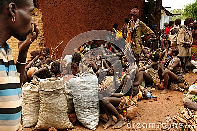 Ethnic Hamer woman in the traditional dress from Ethiopia Editorial Stock Photo