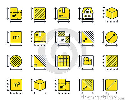 Dimension line icons. Square meter, Area size and Floor plan set. Vector Vector Illustration