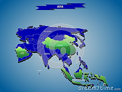 3 dimensional infographics political map of Asian continent Vector Illustration