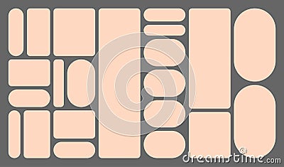 Dimensions 16x9 trendy bento grid layout style brick Ui UX templates. Web comic grids, rounded corners. Different panel Vector Illustration