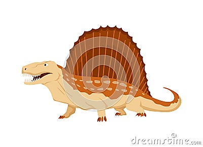 Dimetrodon dinosaur flat icon. Colored isolated prehistoric reptile monster on white background. Vector cartoon dino Vector Illustration