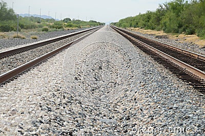 Diminishing Lines Railroad Tracks and Gravel Stock Photo