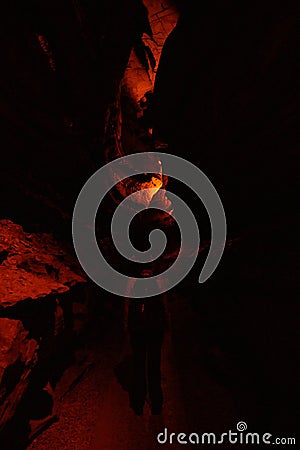 Dimly Light Cave Tunnel in Mammoth Cave Stock Photo