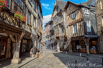 Dinan city, medieval houses in Old Town, Brittany, France Stock Photo