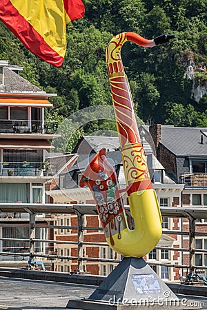 Saxophone statue to honor Luxemburg in Dinant, Belgium Editorial Stock Photo