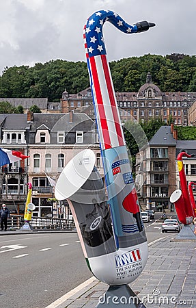 Closeup of America themed saxophone statue, Dinant, Belgium Editorial Stock Photo