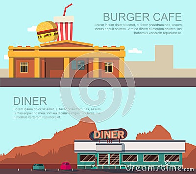 Diner and burger cafe Vector Illustration