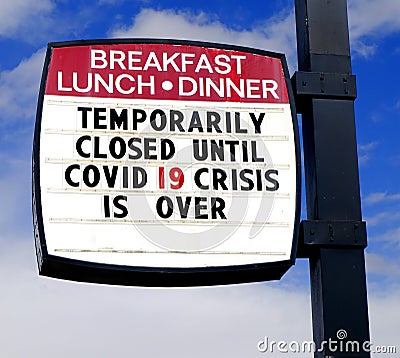 Diner Restaurant Closed Sign Covid-19 Corona Virus Covid19 or C19 Stock Photo