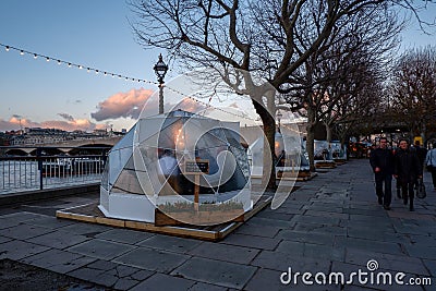 Diners in pop-up private `pods` / Igloos , London Editorial Stock Photo