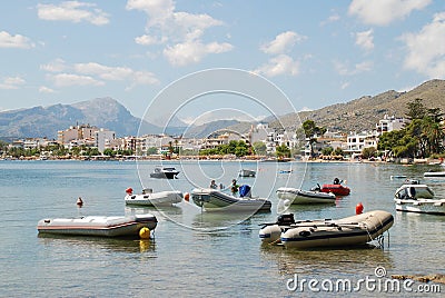 Dinghies at Puerto Pollensa, Majorca Editorial Stock Photo