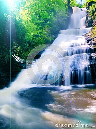 Dingmans Falls flowing in summer Stock Photo