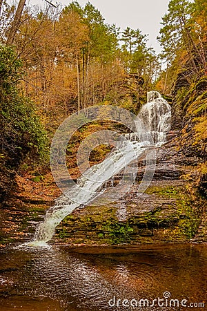 Dingmans Falls waterfall in the Poconos Mountains , Pennsylvania US. Stock Photo