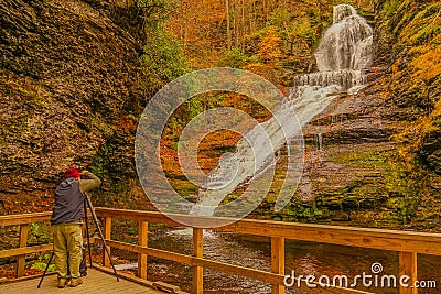 Dingmans Falls waterfall in the Poconos Mountains , Pennsylvania US. Editorial Stock Photo