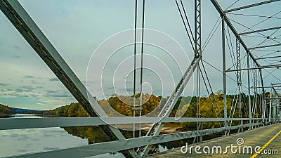 Dingmans Ferry Bridge across the Delaware River in the Poconos Mountains, connecting the states of Pennsylvania and New Jersey, US Stock Photo