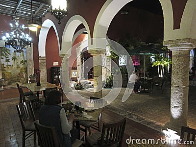 Dining Late at Night in Merida Yucatan Editorial Stock Photo