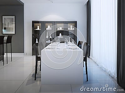 Dining at minimalist kitchen design Stock Photo
