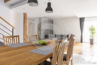 Dining room with communal table Stock Photo