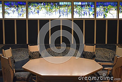 Dining Room Gallery by Louis Comfort Tiffany at Charles Hosmer Morse Museum of American Art in Winter Park, Florida Editorial Stock Photo