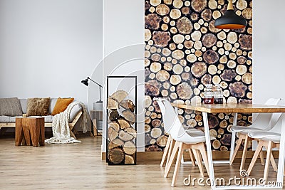 Dining room interior with firewood Stock Photo