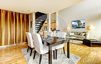 DIning room interior in modern city apartment. Stock Photo