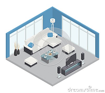 Dining Room Isometric Composition Vector Illustration