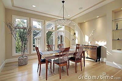 Dining room with narrow windows Stock Photo