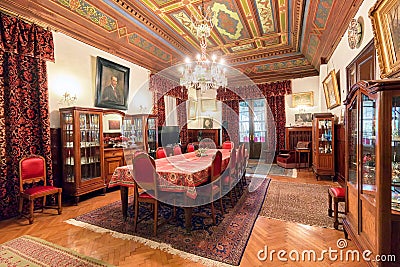 The dining room of Pembe Kosk or Pink Villa. Pink Pavilion is former home of the Turkish president Ismet Inonu Editorial Stock Photo