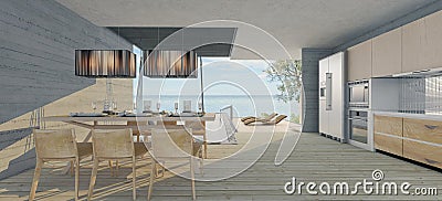 Dining room with sea view Stock Photo