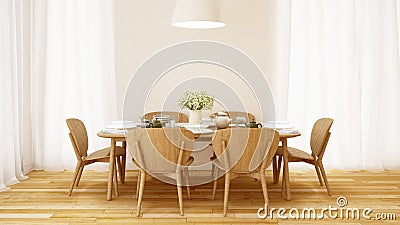 Dining set in white room minimal design - 3D Rendering Stock Photo