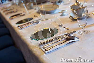 Dining table with dishes, Europe museum, nobody Editorial Stock Photo