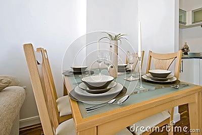 dining table with setup Stock Photo