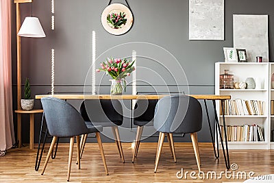 Dining table and tulips Stock Photo