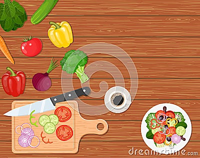 Dining table with vegetables Vector Illustration