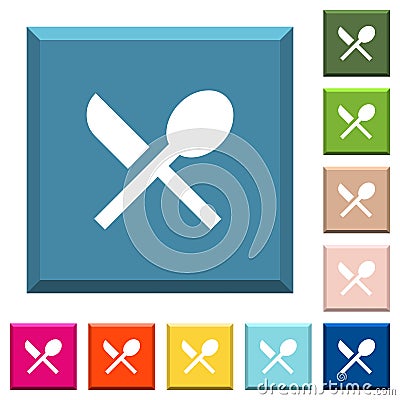 Dining white icons on edged square buttons Stock Photo