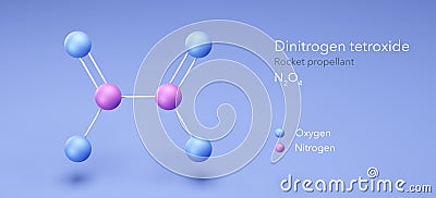 dinitrogen tetroxide, molecular structures, Rocket propellant, 3d model, Structural Chemical Formula and Atoms with Color Coding Stock Photo