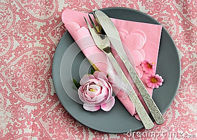 Dinner arragement on pink Stock Photo